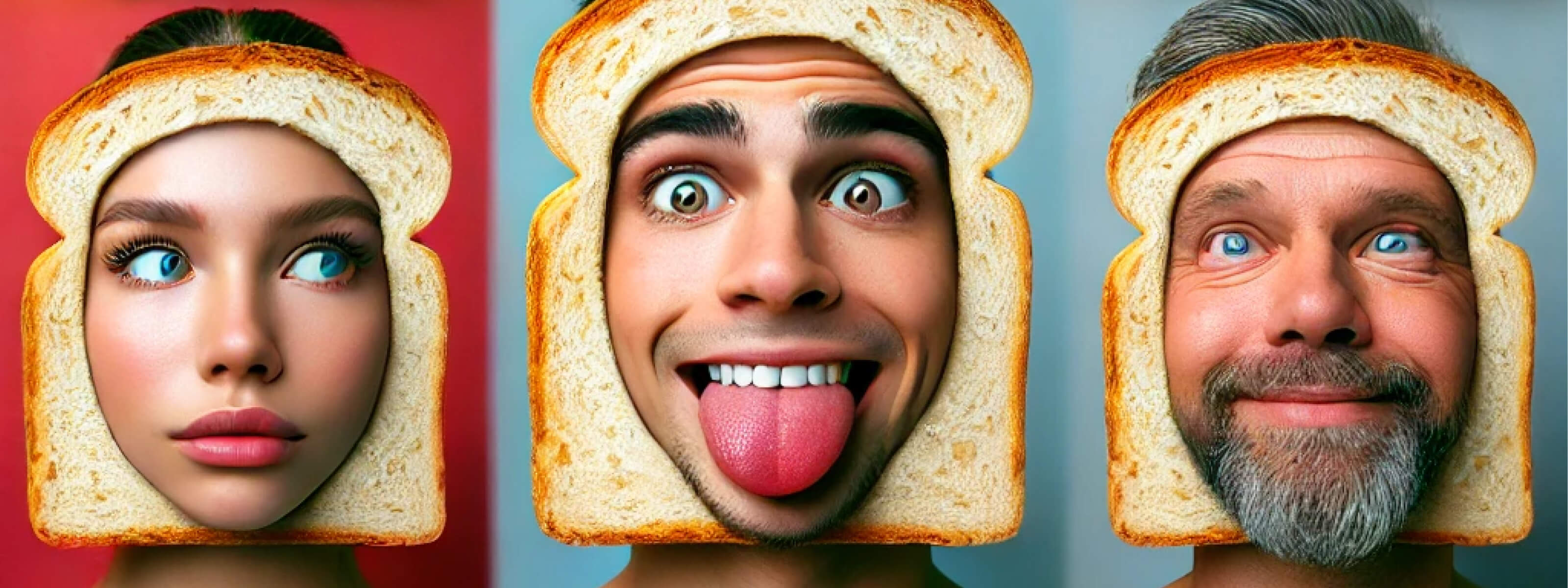 Humorous illustration of three people with slices of bread around their heads, symbolising the spectrum of idiocy from silly to serious – header image for What Is an Idiot? From Sandwiches to Savants.